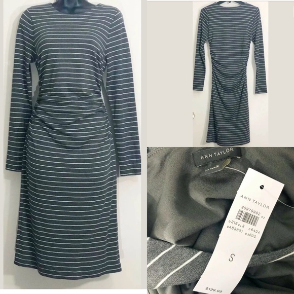 Ann Taylor Dresses & Skirts - Ann Taylor S gray striped ruched side dress nwt